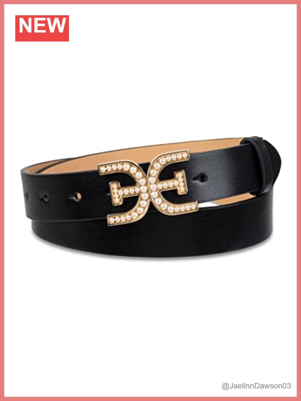 Imitation Pearl Beaded Double-E Logo Plaque Buckle Leather Belt